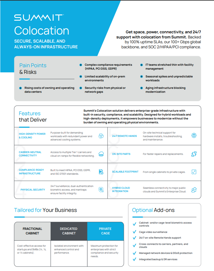 A Colocation Plan Sample Colocation | Data Center Solutions | Summit Hosting